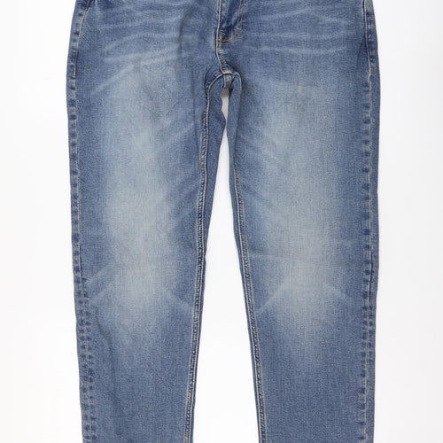 Marks and Spencer Mens Blue Cotton Straight Jeans Size 32 in L33 in Slim Button