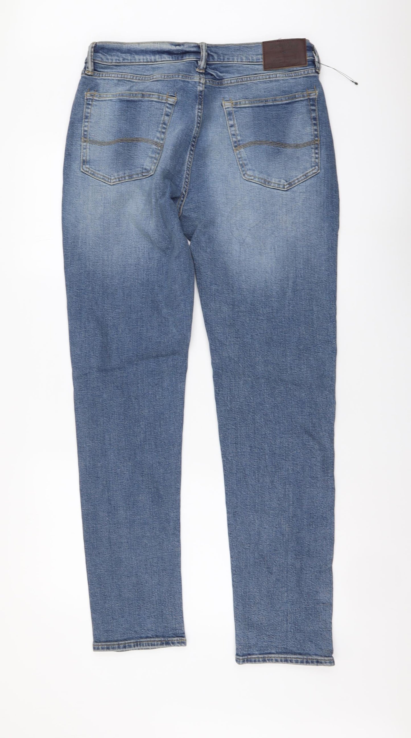 Marks and Spencer Mens Blue Cotton Straight Jeans Size 32 in L33 in Slim Button