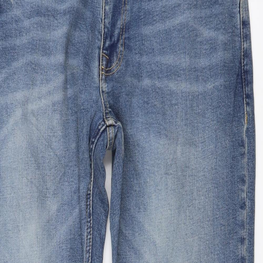 Marks and Spencer Mens Blue Cotton Straight Jeans Size 32 in L33 in Slim Button