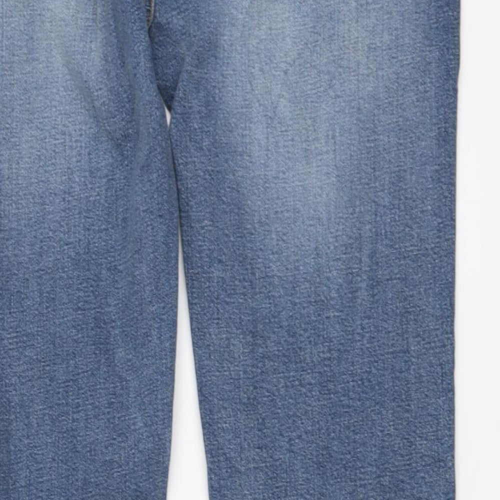 Marks and Spencer Mens Blue Cotton Straight Jeans Size 32 in L33 in Slim Button