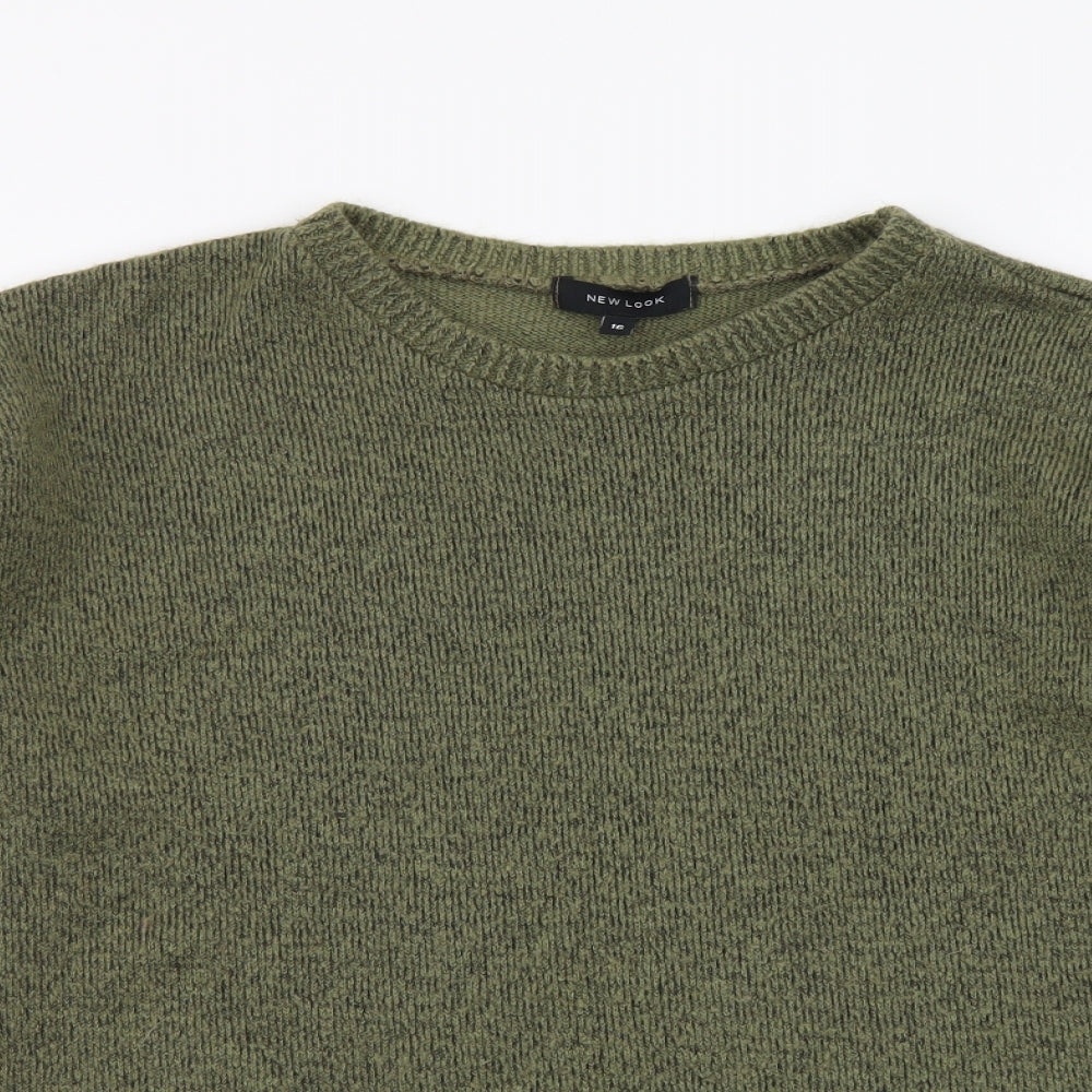New Look Womens Green Round Neck Acrylic Pullover Jumper Size 16