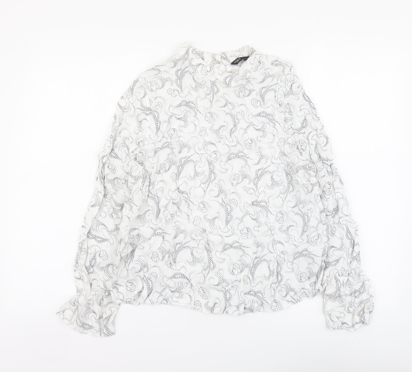 Marks and Spencer Womens White Geometric Viscose Basic Blouse Size 16 Mock Neck