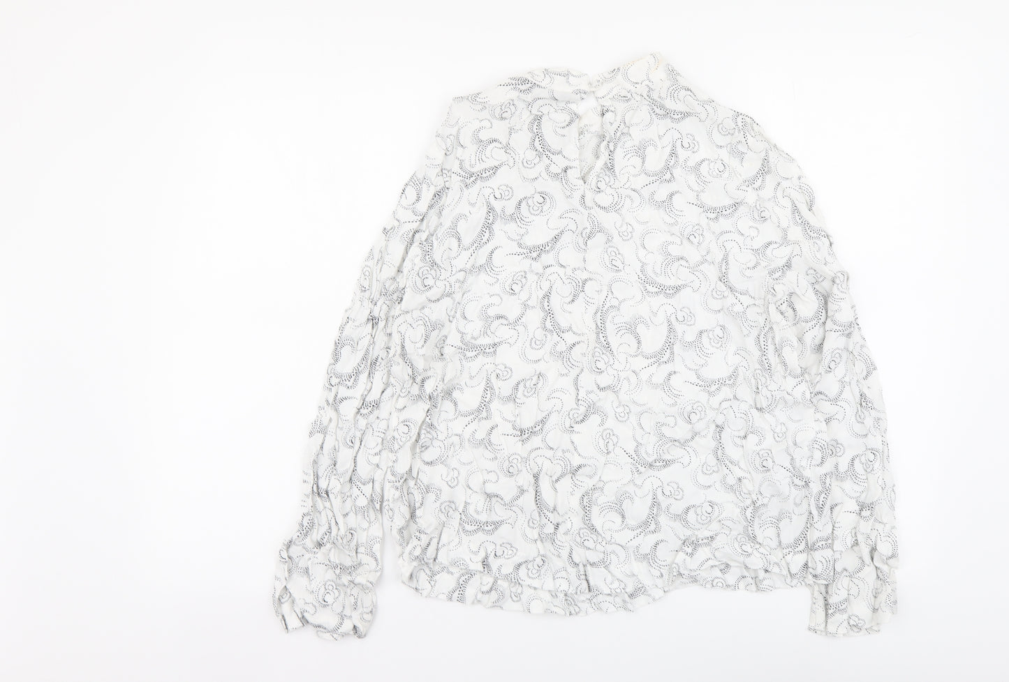 Marks and Spencer Womens White Geometric Viscose Basic Blouse Size 16 Mock Neck