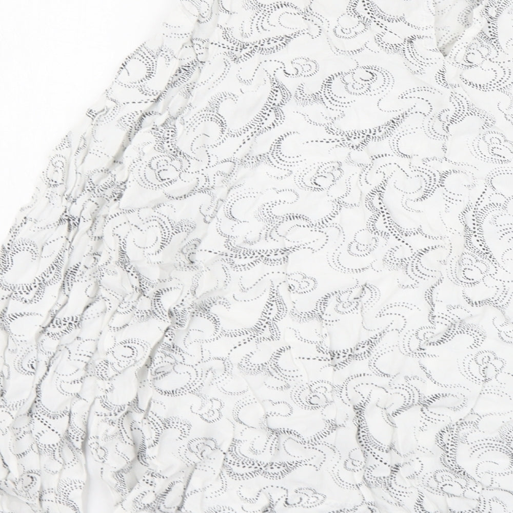 Marks and Spencer Womens White Geometric Viscose Basic Blouse Size 16 Mock Neck