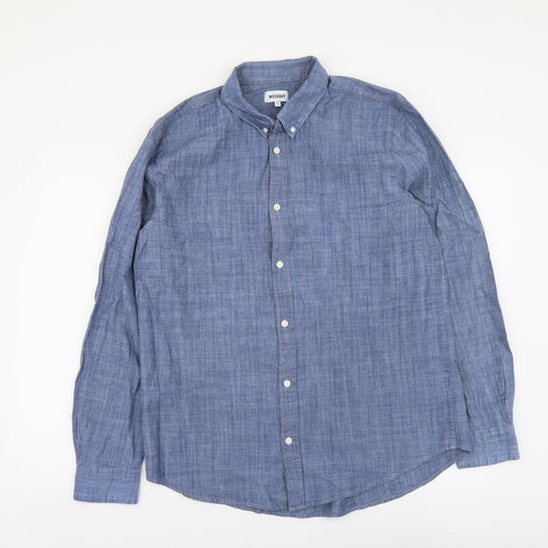 Weekday Mens Blue Cotton Button-Up Size M Collared Button