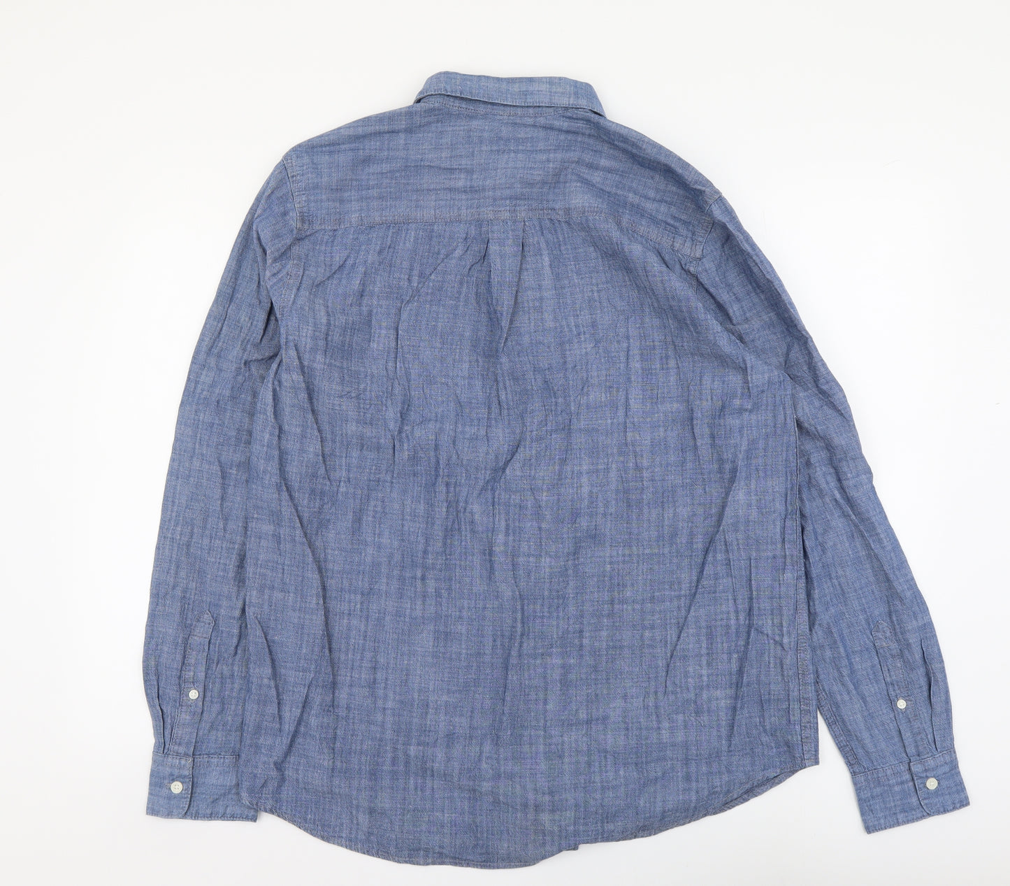 Weekday Mens Blue Cotton Button-Up Size M Collared Button