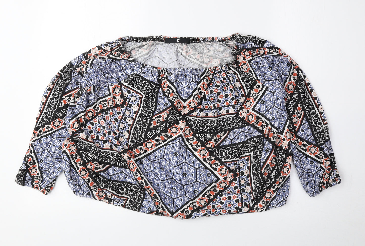 Very Womens Multicoloured Geometric 100% Cotton Basic Blouse Size 14 Off the Shoulder