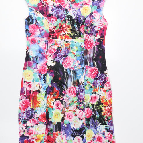 TANNER STREET Womens Multicoloured Floral Cotton A-Line Size 10 Round Neck Zip