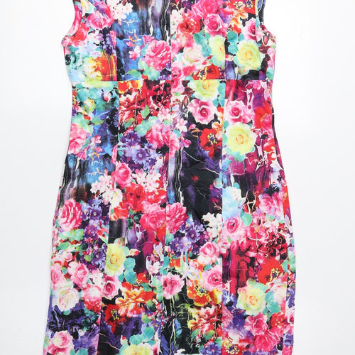 TANNER STREET Womens Multicoloured Floral Cotton A-Line Size 10 Round Neck Zip