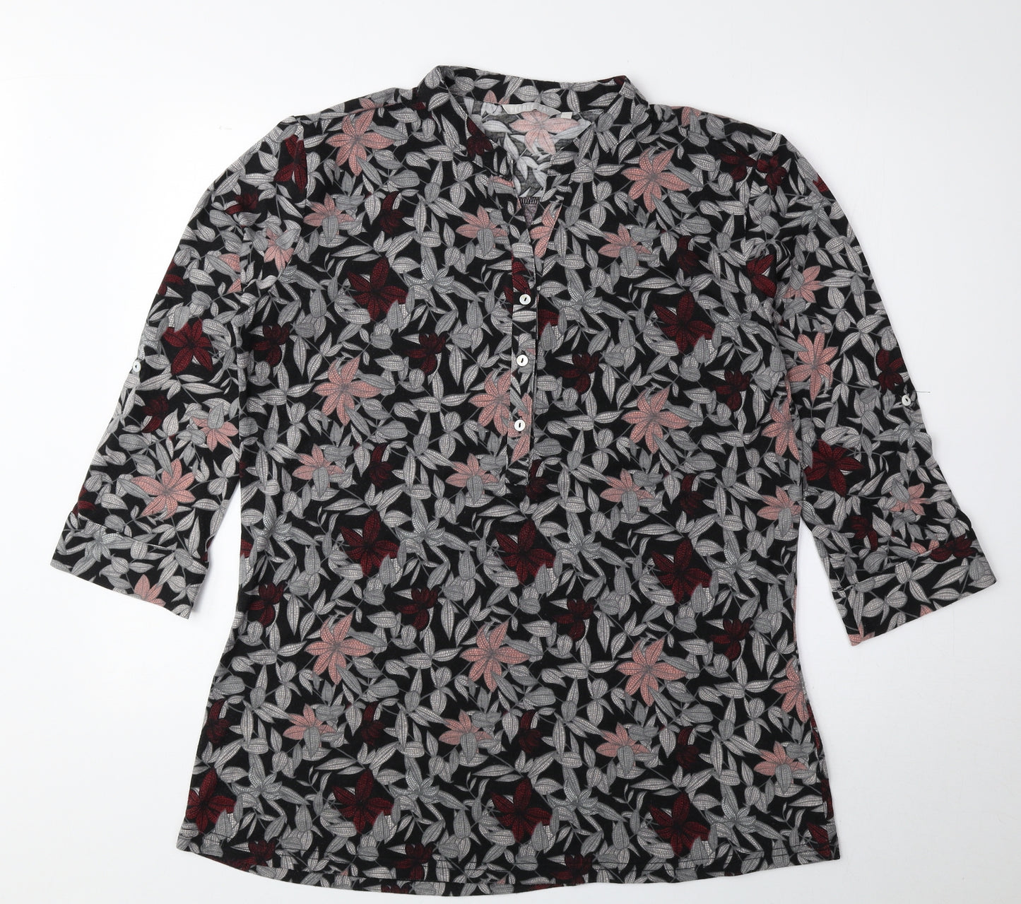 Pebble Bay Womens Multicoloured Floral Polyester Basic Blouse Size L V-Neck