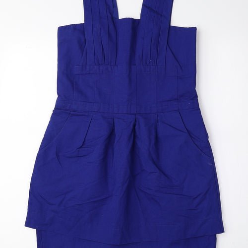 Warehouse Womens Blue 100% Cotton A-Line Size 10 Scoop Neck Zip