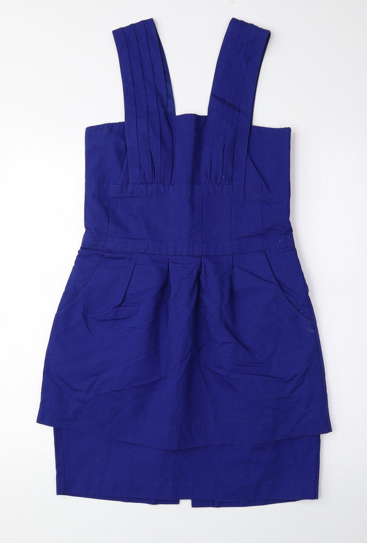 Warehouse Womens Blue 100% Cotton A-Line Size 10 Scoop Neck Zip
