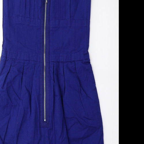 Warehouse Womens Blue 100% Cotton A-Line Size 10 Scoop Neck Zip