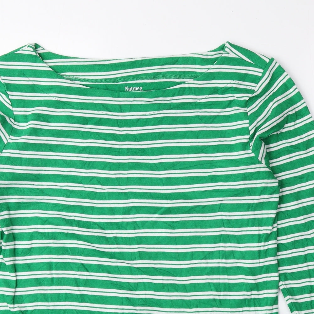Nutmeg Womens Green Striped Cotton Basic Blouse Size 16 Boat Neck