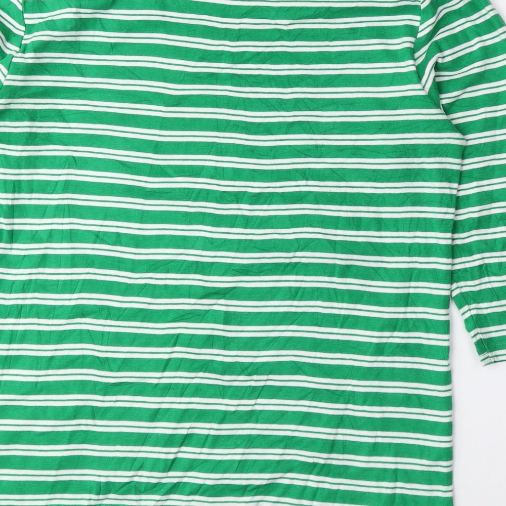 Nutmeg Womens Green Striped Cotton Basic Blouse Size 16 Boat Neck