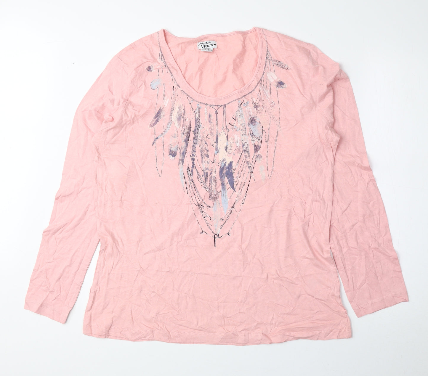 Atlas Womens Pink 100% Cotton Basic T-Shirt Size 16 Scoop Neck