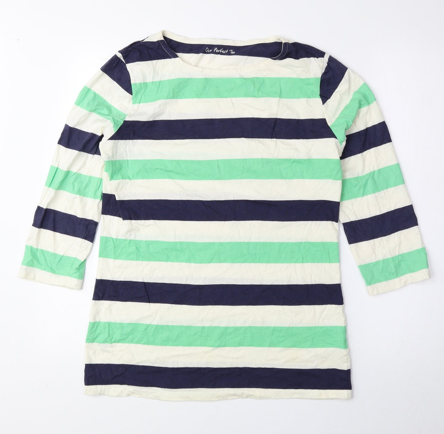 South Womens Multicoloured Striped 100% Cotton Basic Blouse Size 10 Round Neck