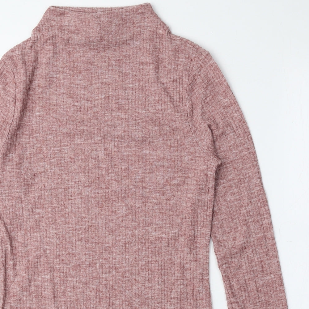 River Island Womens Pink High Neck Polyester Pullover Jumper Size 10 - Ribbed