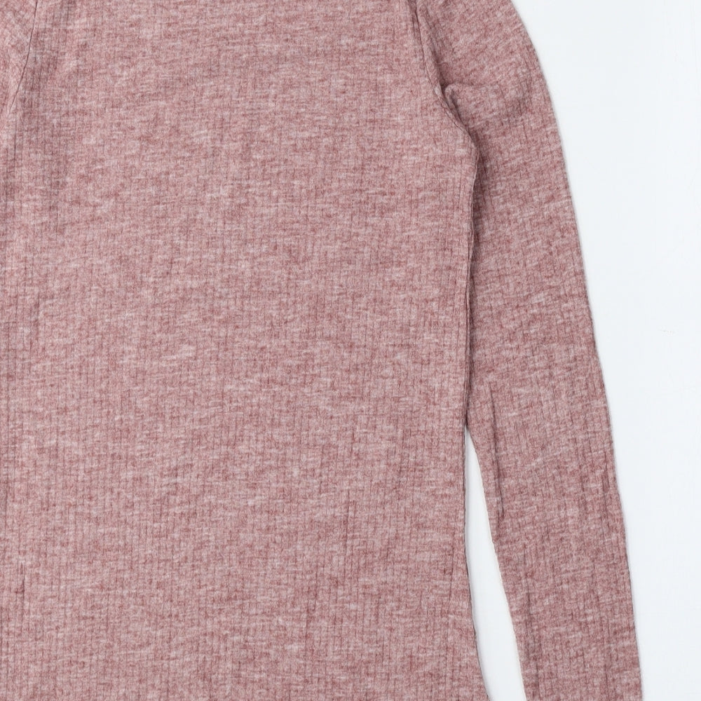 River Island Womens Pink High Neck Polyester Pullover Jumper Size 10 - Ribbed