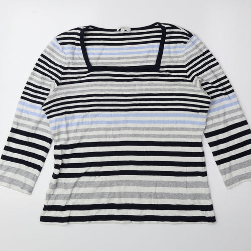 CC Womens Blue Striped 100% Cotton Basic Blouse Size M Square Neck