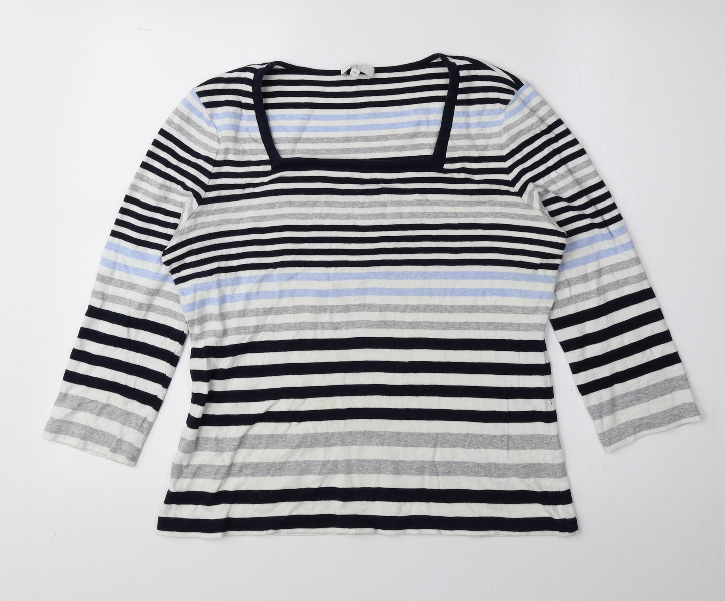 CC Womens Blue Striped 100% Cotton Basic Blouse Size M Square Neck