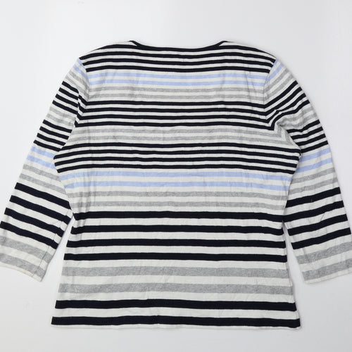 CC Womens Blue Striped 100% Cotton Basic Blouse Size M Square Neck