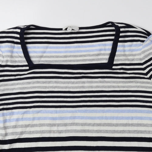 CC Womens Blue Striped 100% Cotton Basic Blouse Size M Square Neck