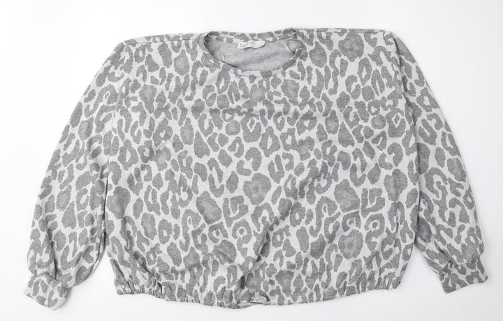 Matalan Womens Green Animal Print Polyester Pullover Sweatshirt Size S Drawstring - Cheetah Print