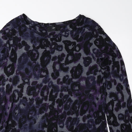 NEXT Womens Blue Geometric 100% Cotton Basic Blouse Size 12 Round Neck