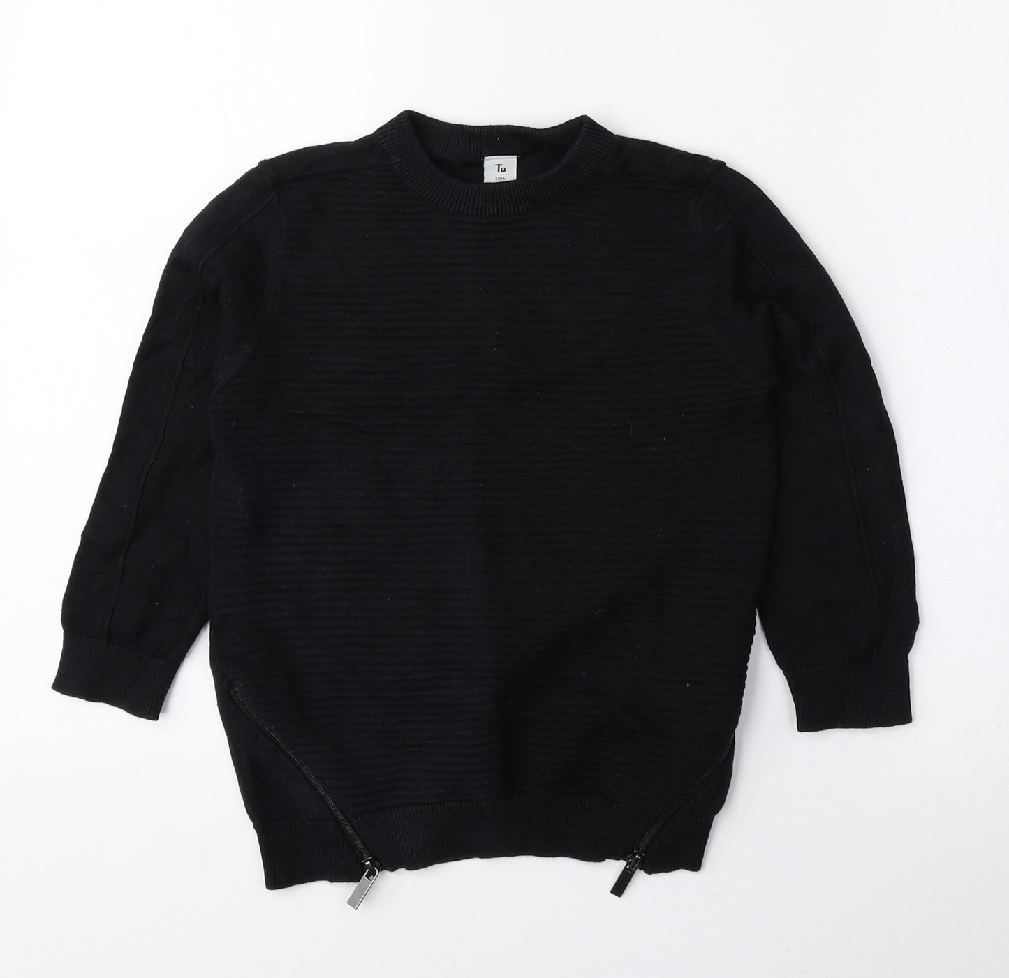 TU Boys Black Round Neck 100% Cotton Pullover Jumper Size 6 Years Zip