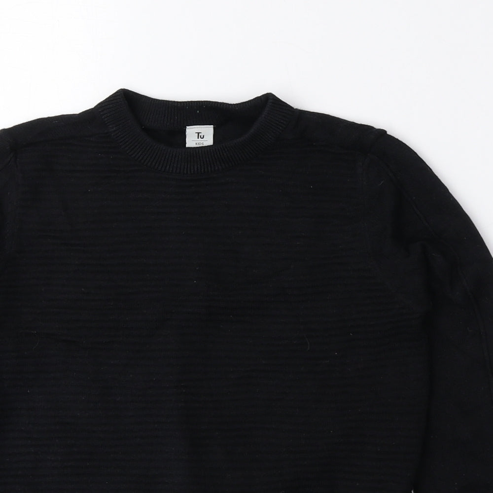 TU Boys Black Round Neck 100% Cotton Pullover Jumper Size 6 Years Zip