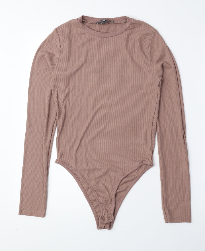 Primark Womens Pink Polyester Bodysuit One-Piece Size S Snap - Ribbed