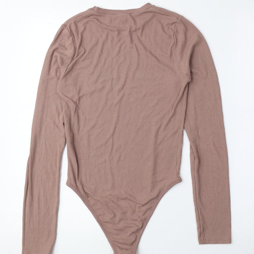 Primark Womens Pink Polyester Bodysuit One-Piece Size S Snap - Ribbed