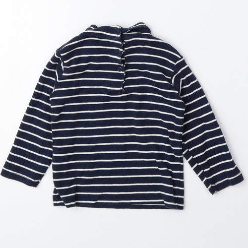Vertbaudet Blue Striped 100% Cotton Basic T-Shirt Size 6-9 Months Roll Neck Snap