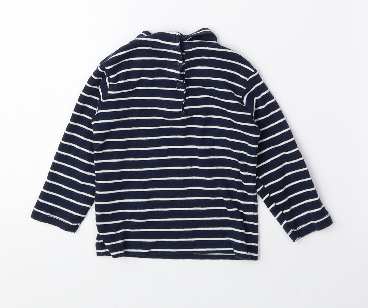 Vertbaudet Blue Striped 100% Cotton Basic T-Shirt Size 6-9 Months Roll Neck Snap