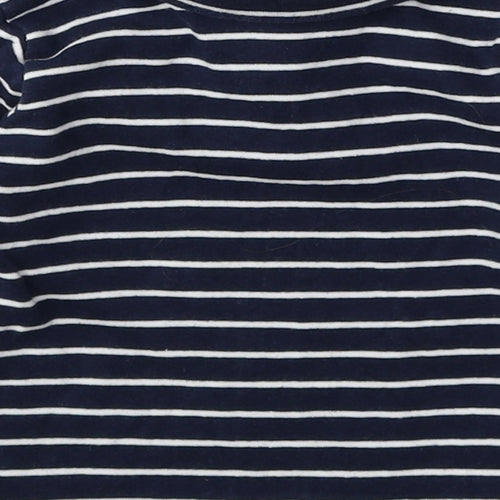 Vertbaudet Blue Striped 100% Cotton Basic T-Shirt Size 6-9 Months Roll Neck Snap