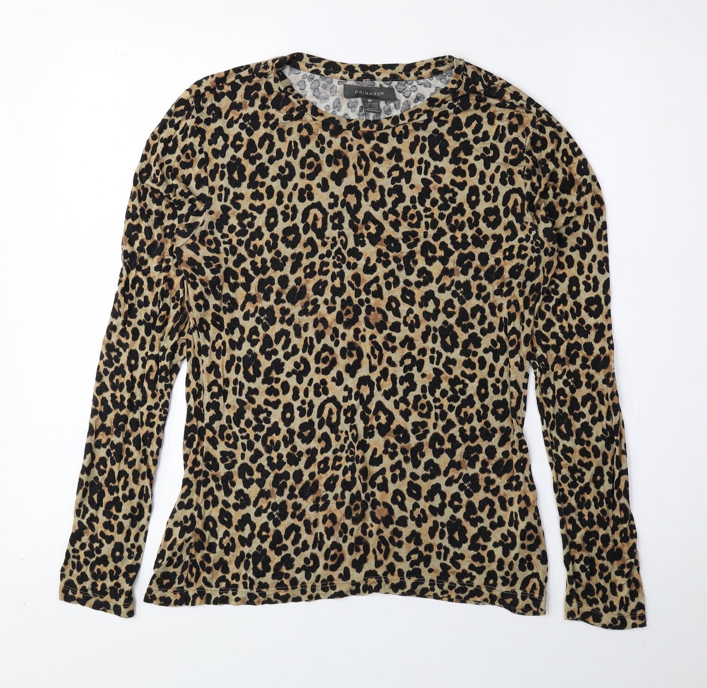 Primark Womens Brown Animal Print Viscose Basic Blouse Size M Round Neck - Cheetah Print