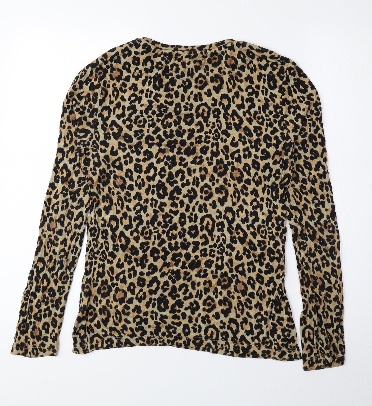 Primark Womens Brown Animal Print Viscose Basic Blouse Size M Round Neck - Cheetah Print