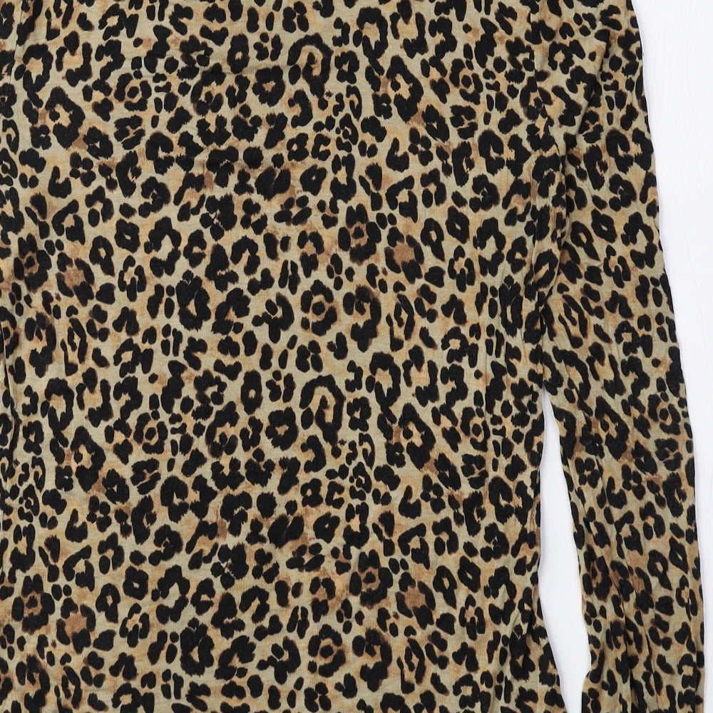 Primark Womens Brown Animal Print Viscose Basic Blouse Size M Round Neck - Cheetah Print