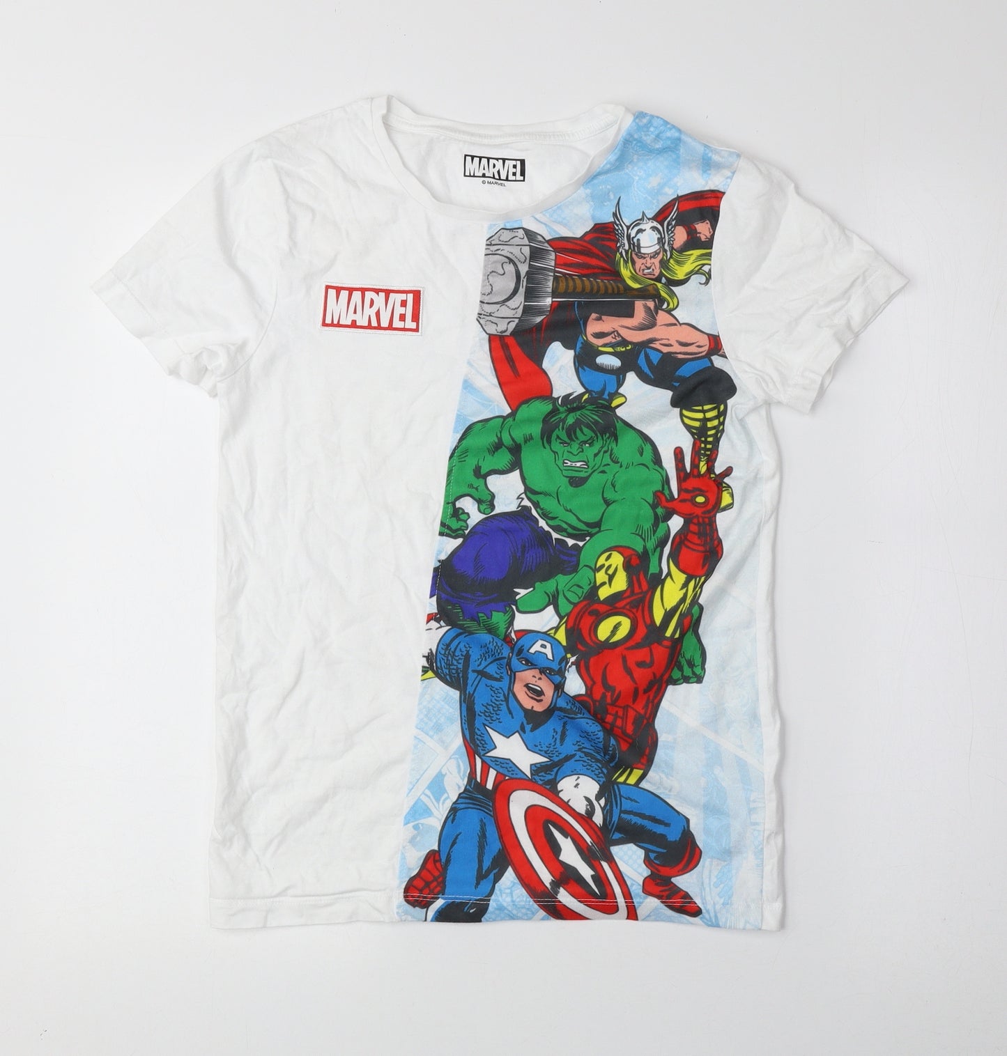 Marvel Boys Multicoloured Geometric 100% Cotton Pullover T-Shirt Size 12-13 Years Round Neck Pullover - Marvel