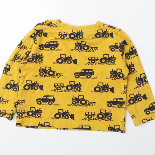 JoJo Maman Bébé Boys Yellow Geometric 100% Cotton Pullover T-Shirt Size 2-3 Years Round Neck Button