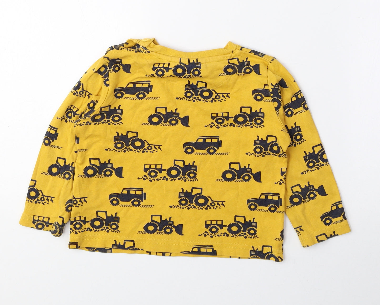 JoJo Maman Bébé Boys Yellow Geometric 100% Cotton Pullover T-Shirt Size 2-3 Years Round Neck Button