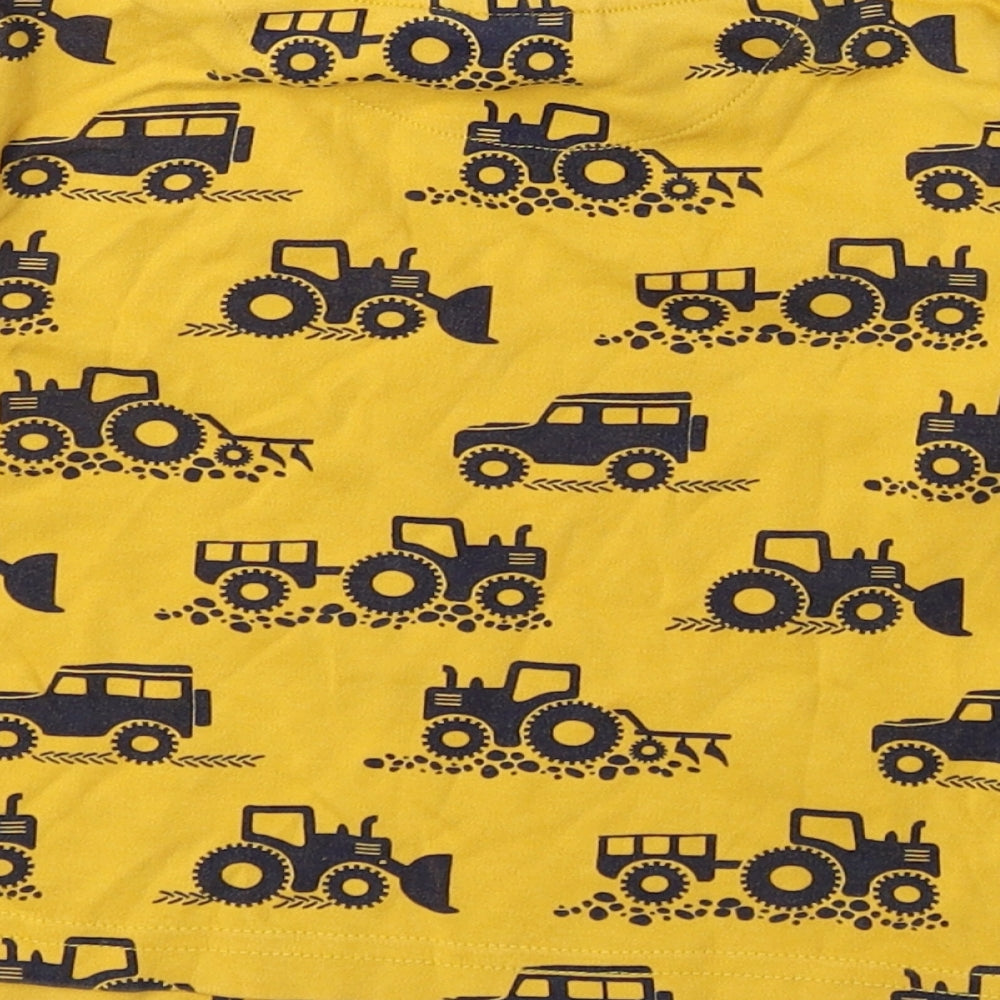 JoJo Maman Bébé Boys Yellow Geometric 100% Cotton Pullover T-Shirt Size 2-3 Years Round Neck Button