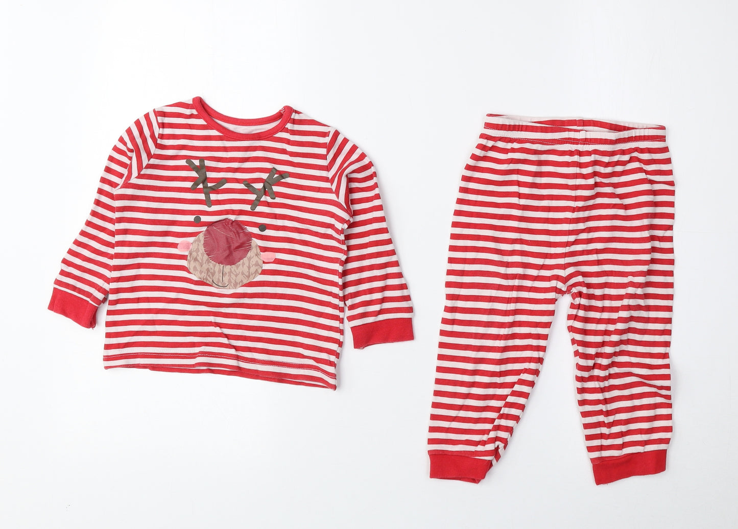 George Red Striped Cotton Cami Pyjama Set Size 12-18 Months Pullover - Reindeer
