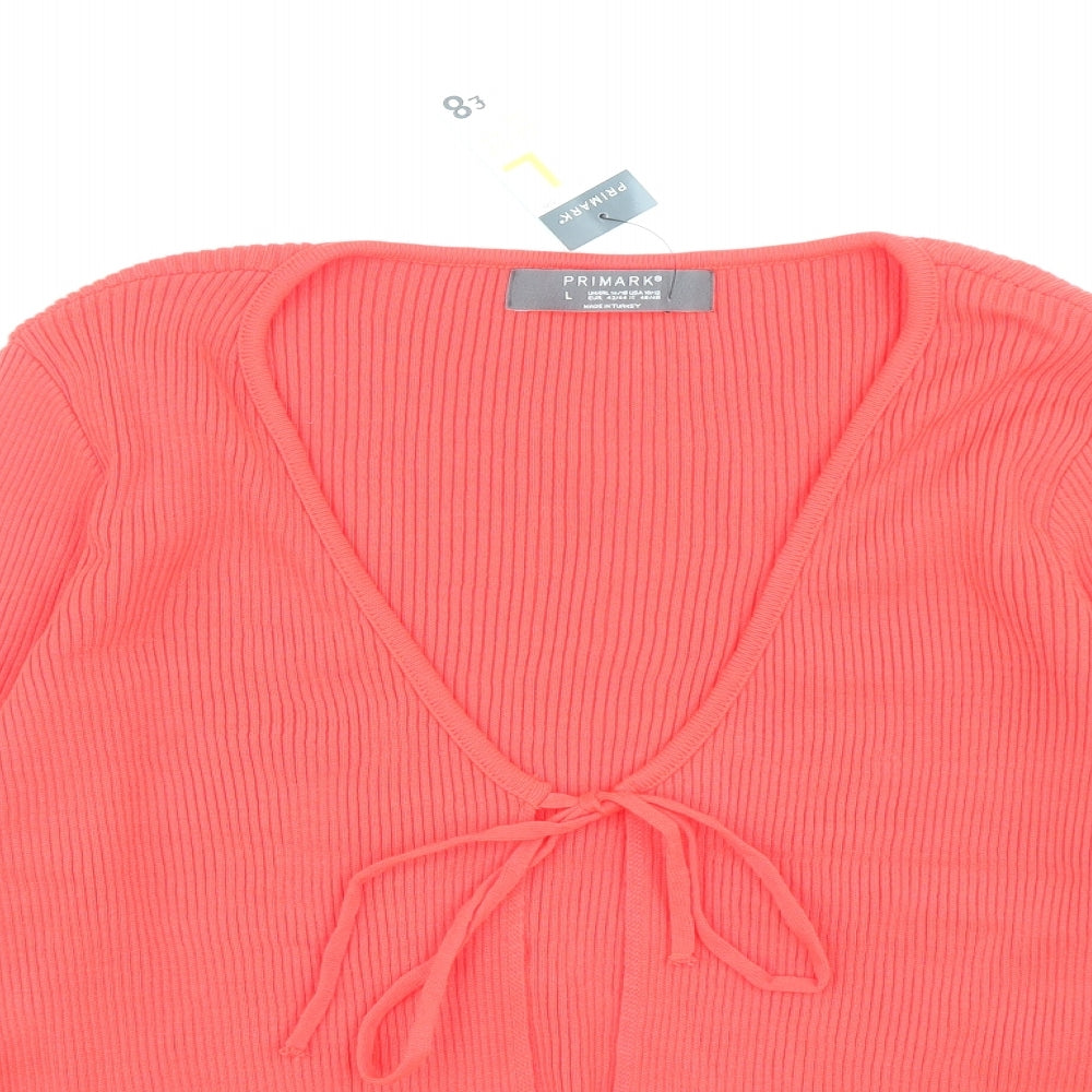 Primark Womens Red V-Neck Acrylic Cardigan Jumper Size L