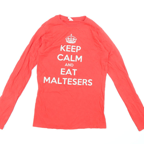 Gildan Womens Red Cotton Basic T-Shirt Size 10 Round Neck - Keep calm and eat Maltesers