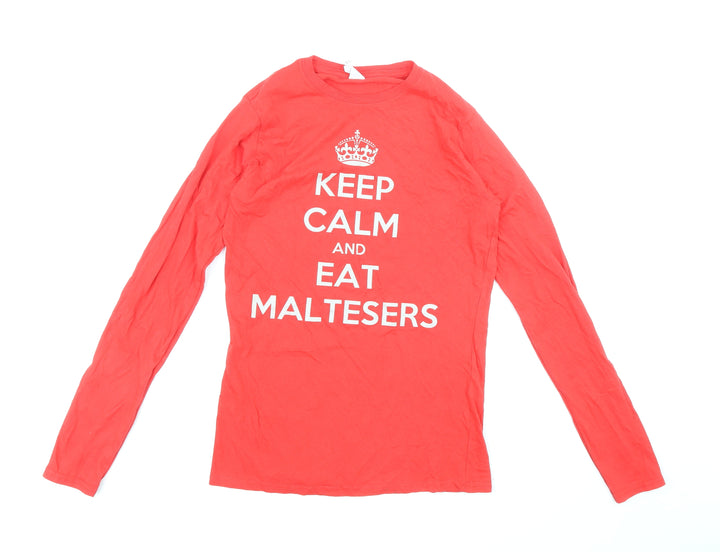 Gildan Womens Red Cotton Basic T-Shirt Size 10 Round Neck - Keep calm and eat Maltesers