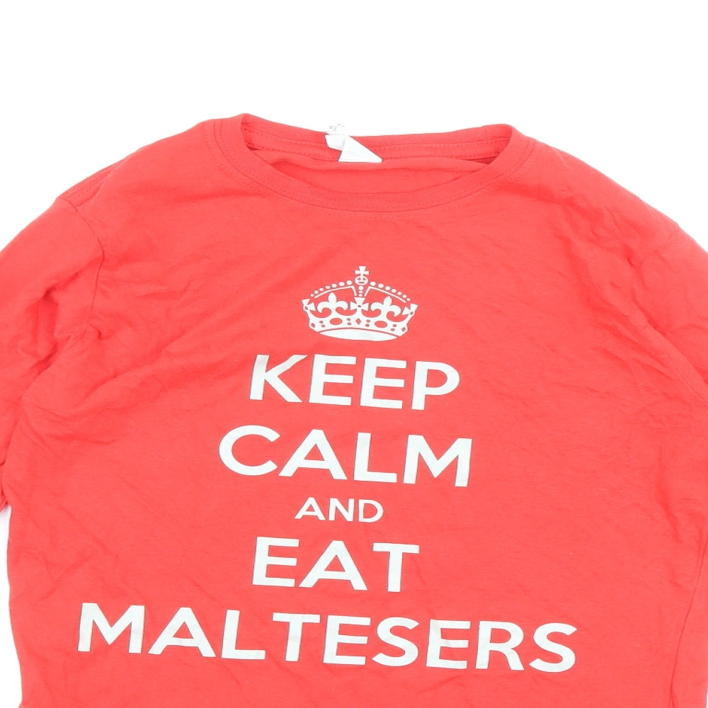 Gildan Womens Red Cotton Basic T-Shirt Size 10 Round Neck - Keep calm and eat Maltesers