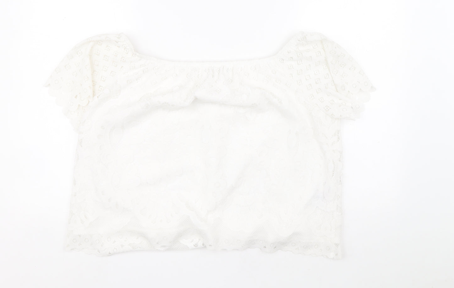 Preworn Womens White Floral Basic Blouse Size 18 Round Neck