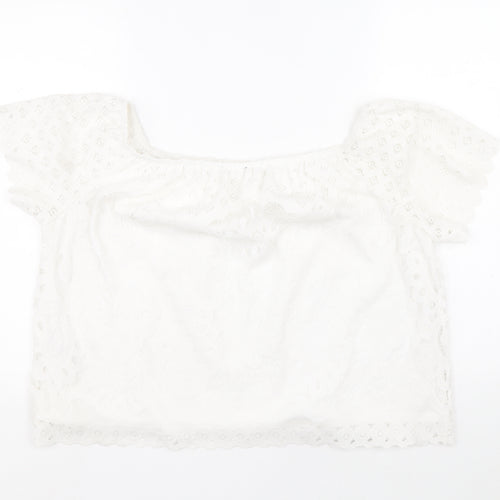 Preworn Womens White Floral Basic Blouse Size 18 Round Neck